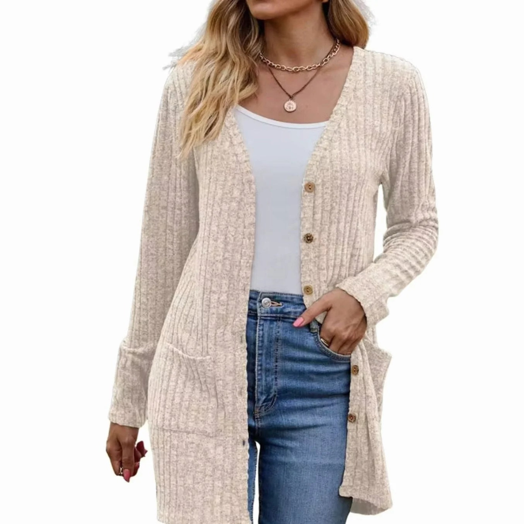 Solea | Damen Strickjacke mit Taschen und Knöpfen