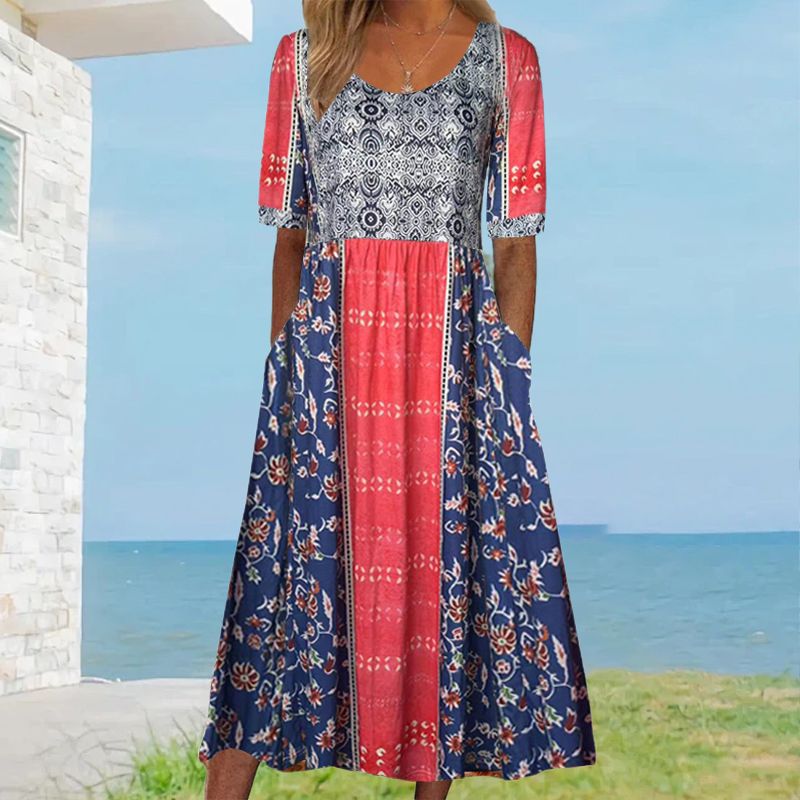Dinara - Elegantes Kleid Mit Boho Drucken