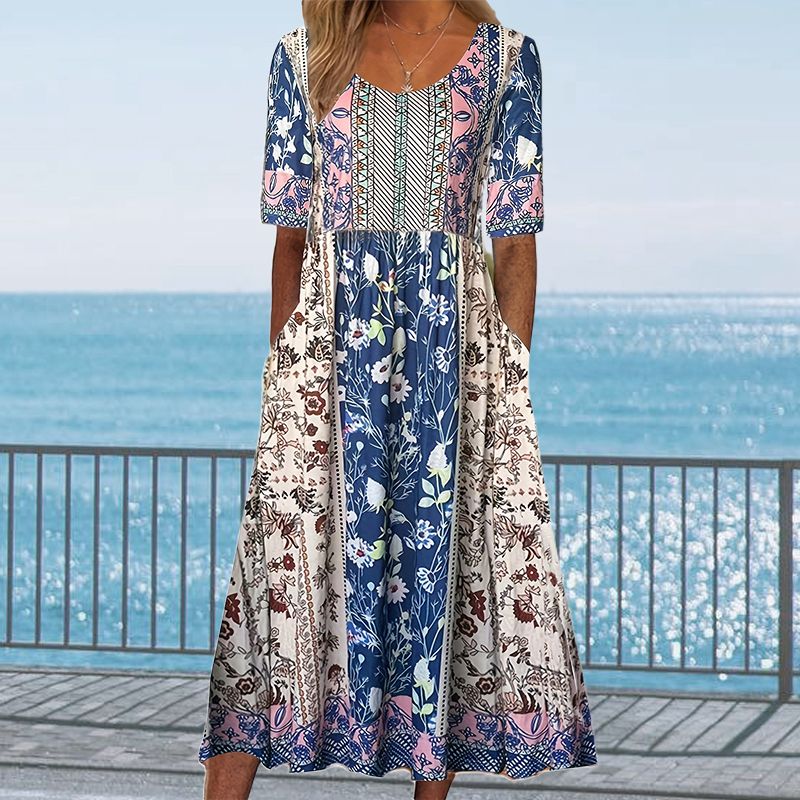 Dinara - Elegantes Kleid Mit Boho Drucken