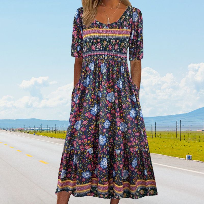 Dinara - Elegantes Kleid Mit Boho Drucken
