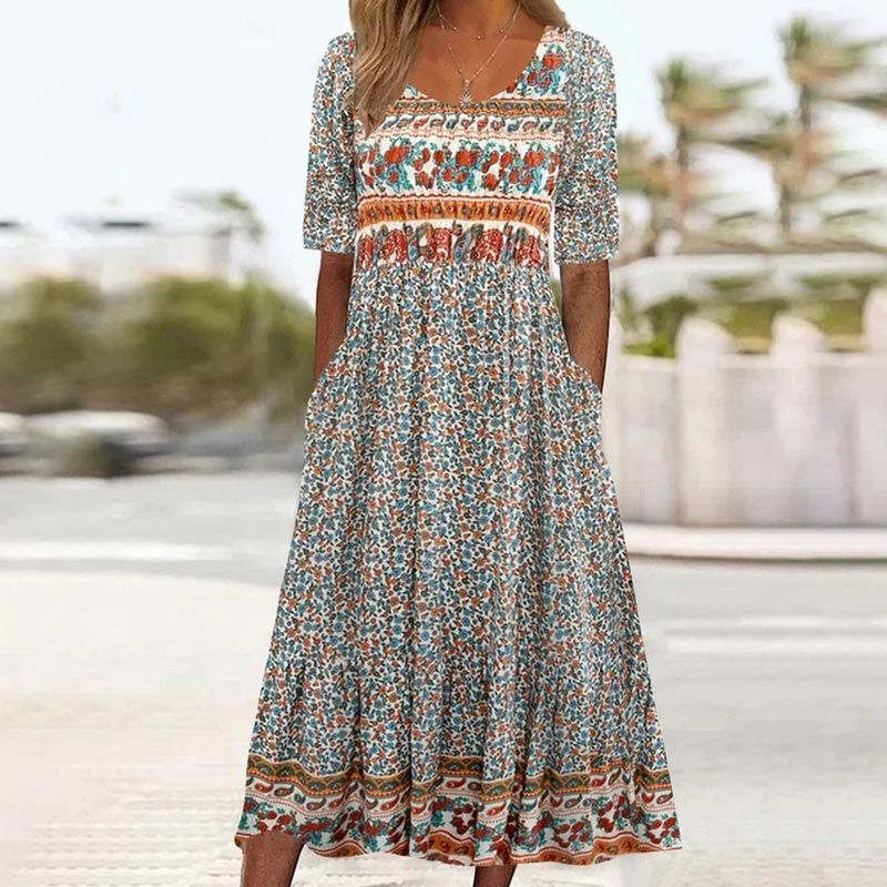 Dinara - Elegantes Kleid Mit Boho Drucken