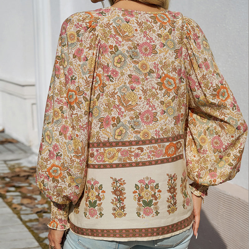 Katia - Modisches Bedrucktes Langarm Shirt Mit V-Ausschnitt
