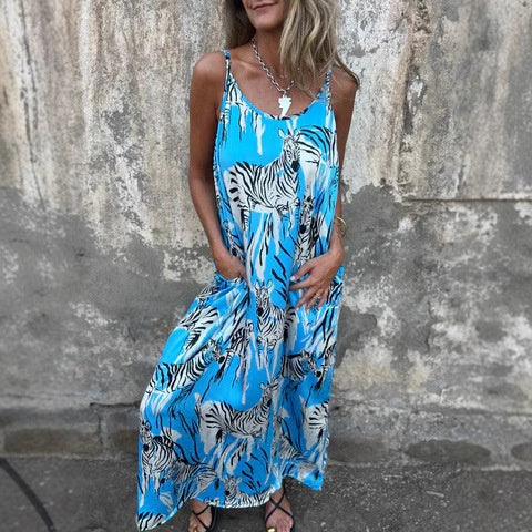 Sofia | Damen Rückenfreies Kleid Spaghettiträger Bedruckt