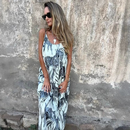 Sofia | Damen Rückenfreies Kleid Spaghettiträger Bedruckt