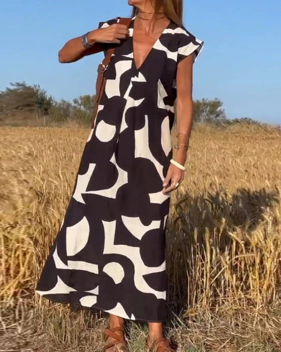 Vera | Damen Bedrucktes Kleid V-Ausschnitt Feminin Sommer