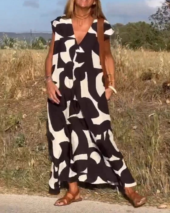 Vera | Damen Bedrucktes Kleid V-Ausschnitt Feminin Sommer