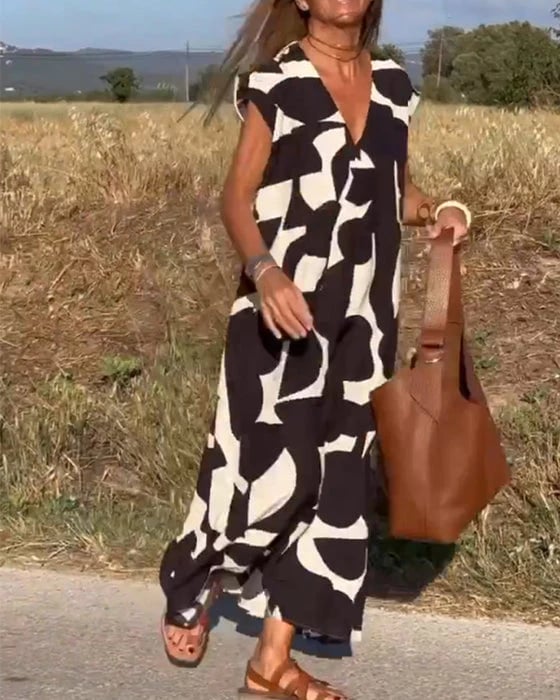 Vera | Damen Bedrucktes Kleid V-Ausschnitt Feminin Sommer
