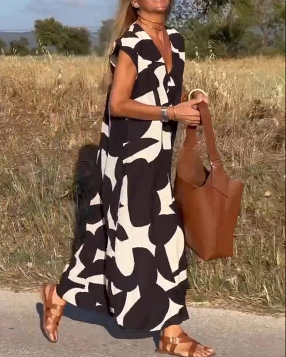 Vera | Damen Bedrucktes Kleid V-Ausschnitt Feminin Sommer