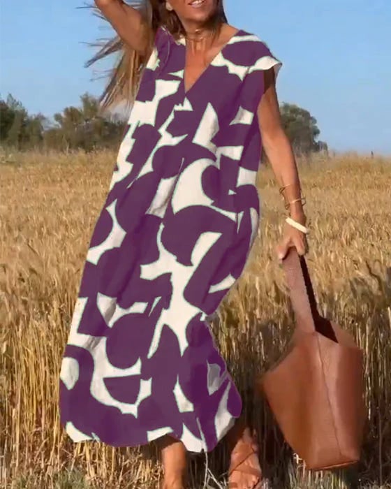 Vera | Damen Bedrucktes Kleid V-Ausschnitt Feminin Sommer