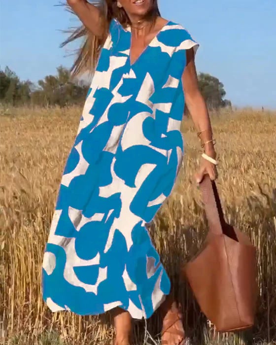 Vera | Damen Bedrucktes Kleid V-Ausschnitt Feminin Sommer