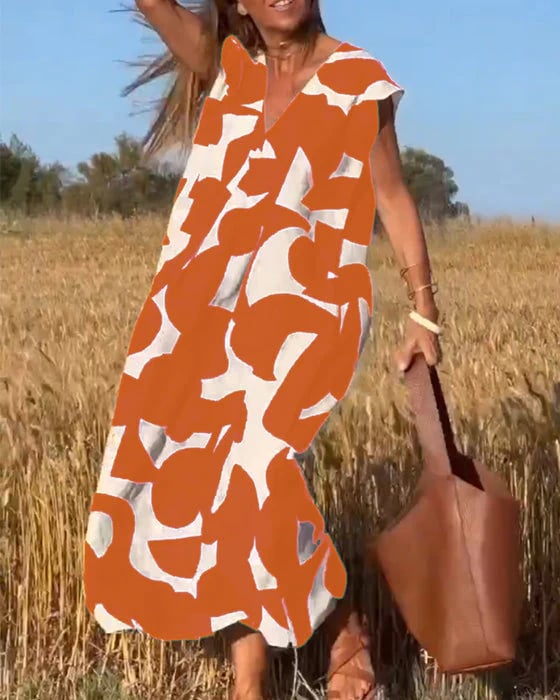 Vera | Damen Bedrucktes Kleid V-Ausschnitt Feminin Sommer