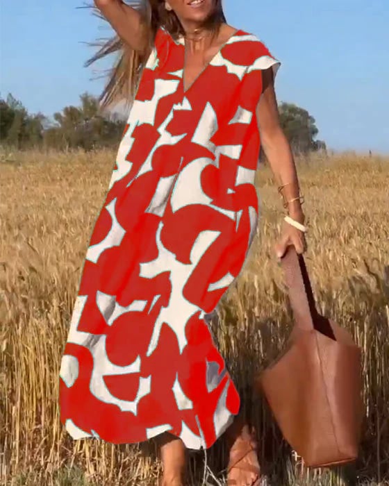 Vera | Damen Bedrucktes Kleid V-Ausschnitt Feminin Sommer