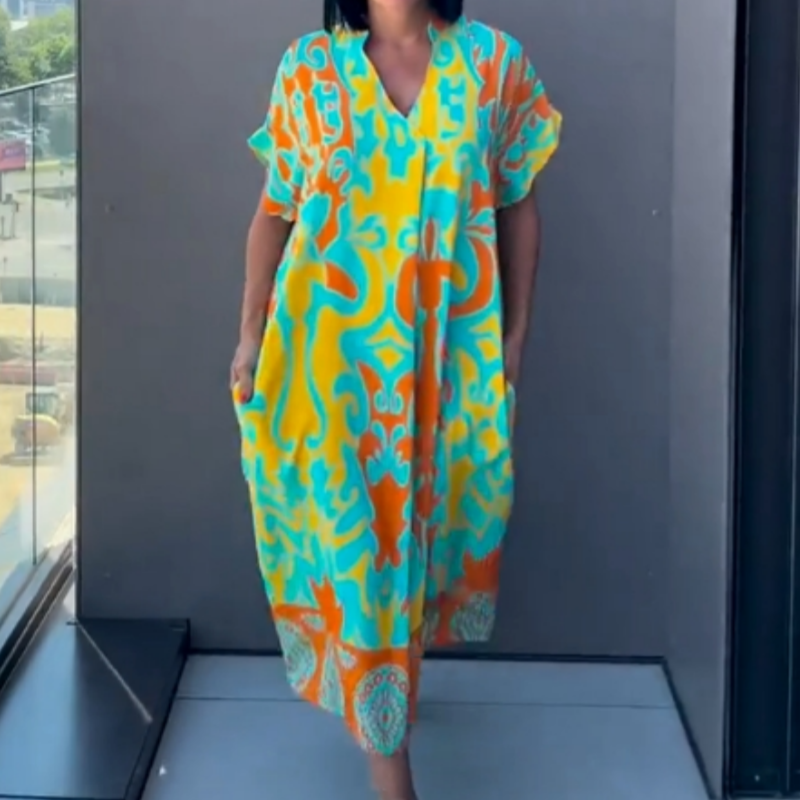 Yunae - Leichtes Printkleid mit V-Ausschnitt