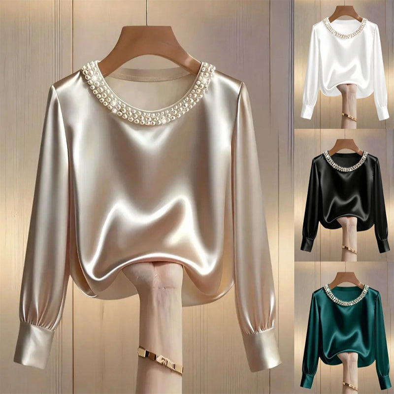 Quitterie – Satin Bluse Mit Perlenkragen