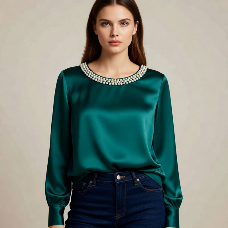 Quitterie – Satin Bluse Mit Perlenkragen