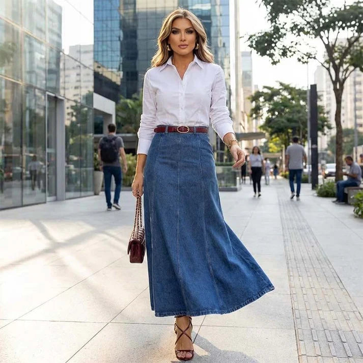 Bimansa - Midirock Aus Denim Mit Hoher Taille Und A-Linien Schnitt