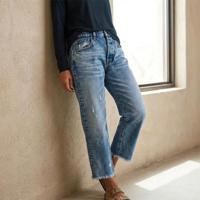 Retro kurze gerade Jeans für Frauen