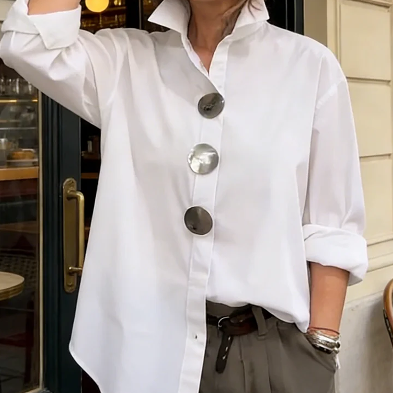 Cvijeta – Übergroß Bluse Mit Großen Metallknöpfen