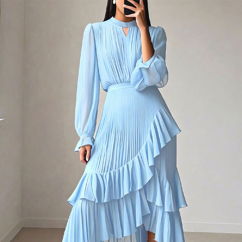 Daryna – Plissiertes Midikleid Mit Schlüssellochausschnitt