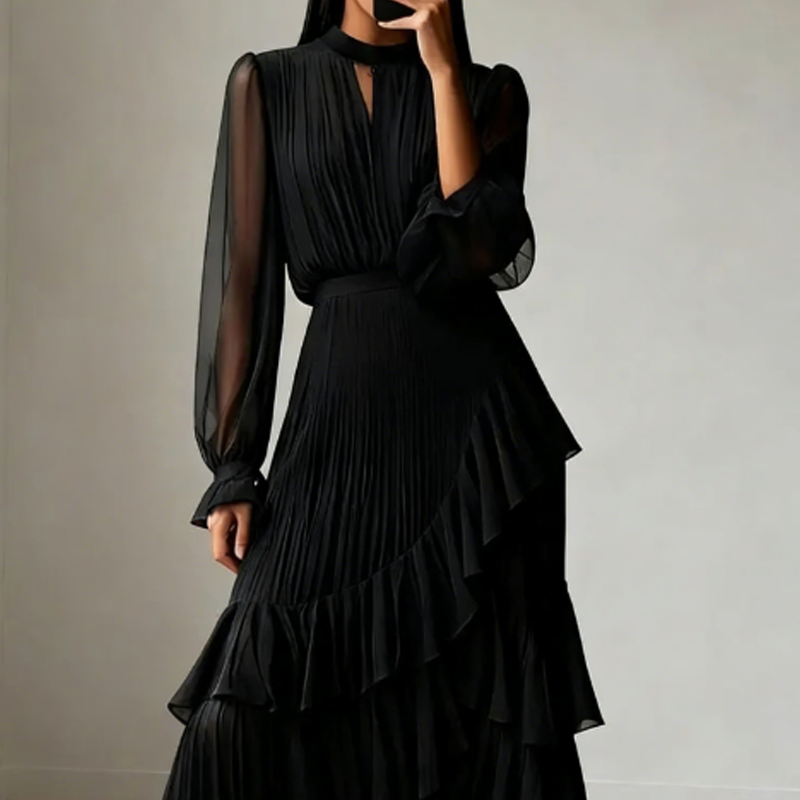 Daryna – Plissiertes Midikleid Mit Schlüssellochausschnitt