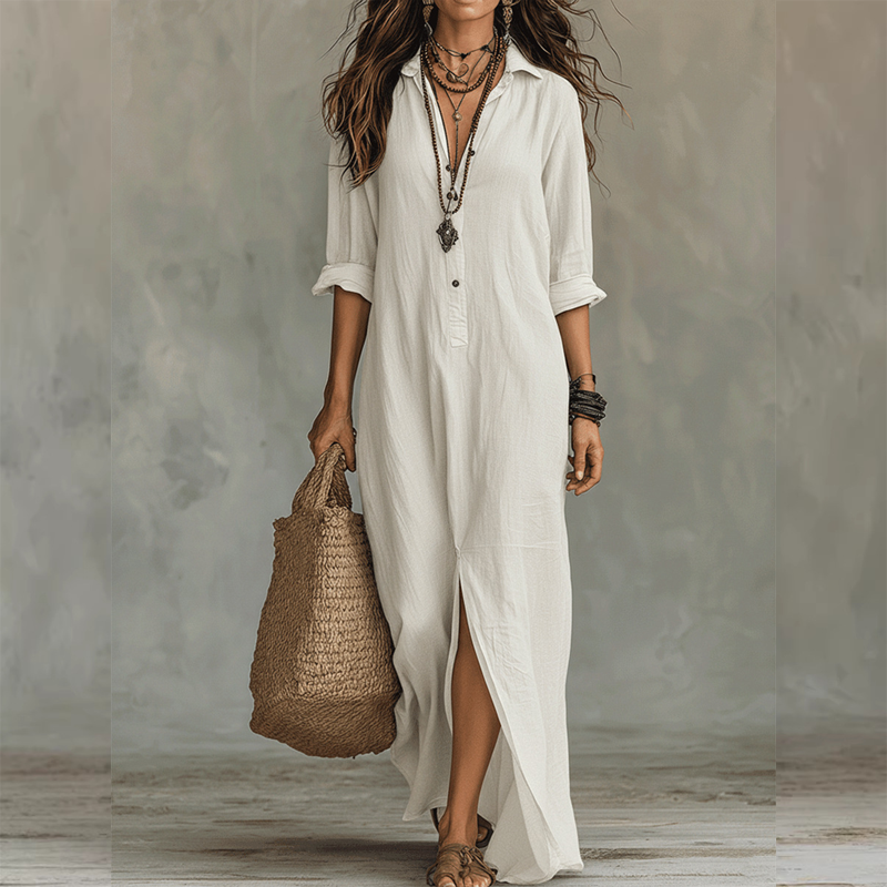 Nilza – Locker Sitzendes Maxi Kleid Mit Schlitz Vorne