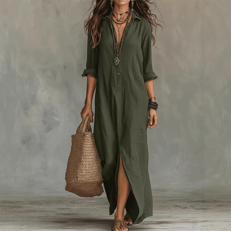 Nilza – Locker Sitzendes Maxi Kleid Mit Schlitz Vorne