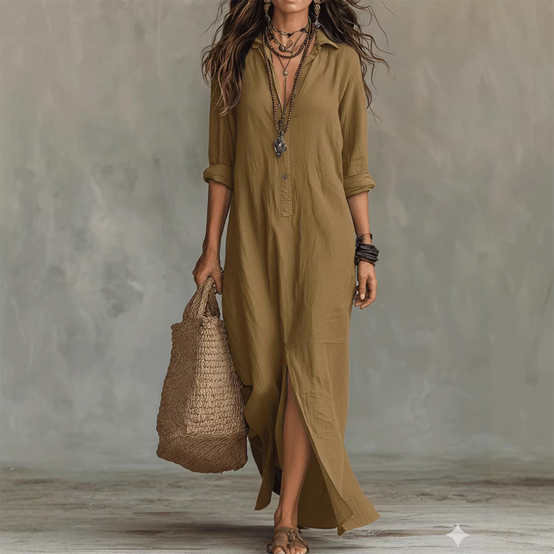 Nilza – Locker Sitzendes Maxi Kleid Mit Schlitz Vorne