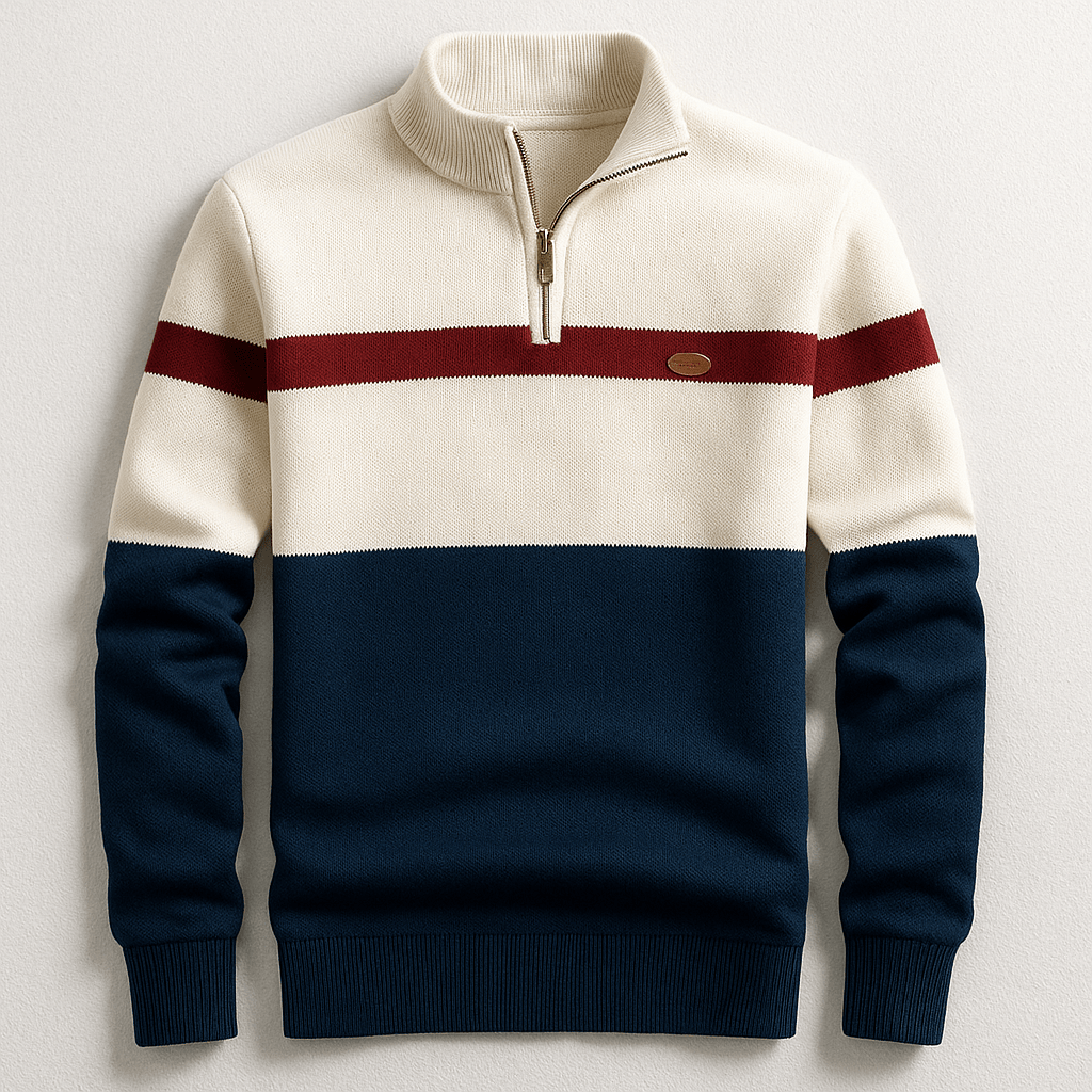 Strickpullover Herren Quarter Zip Color Block