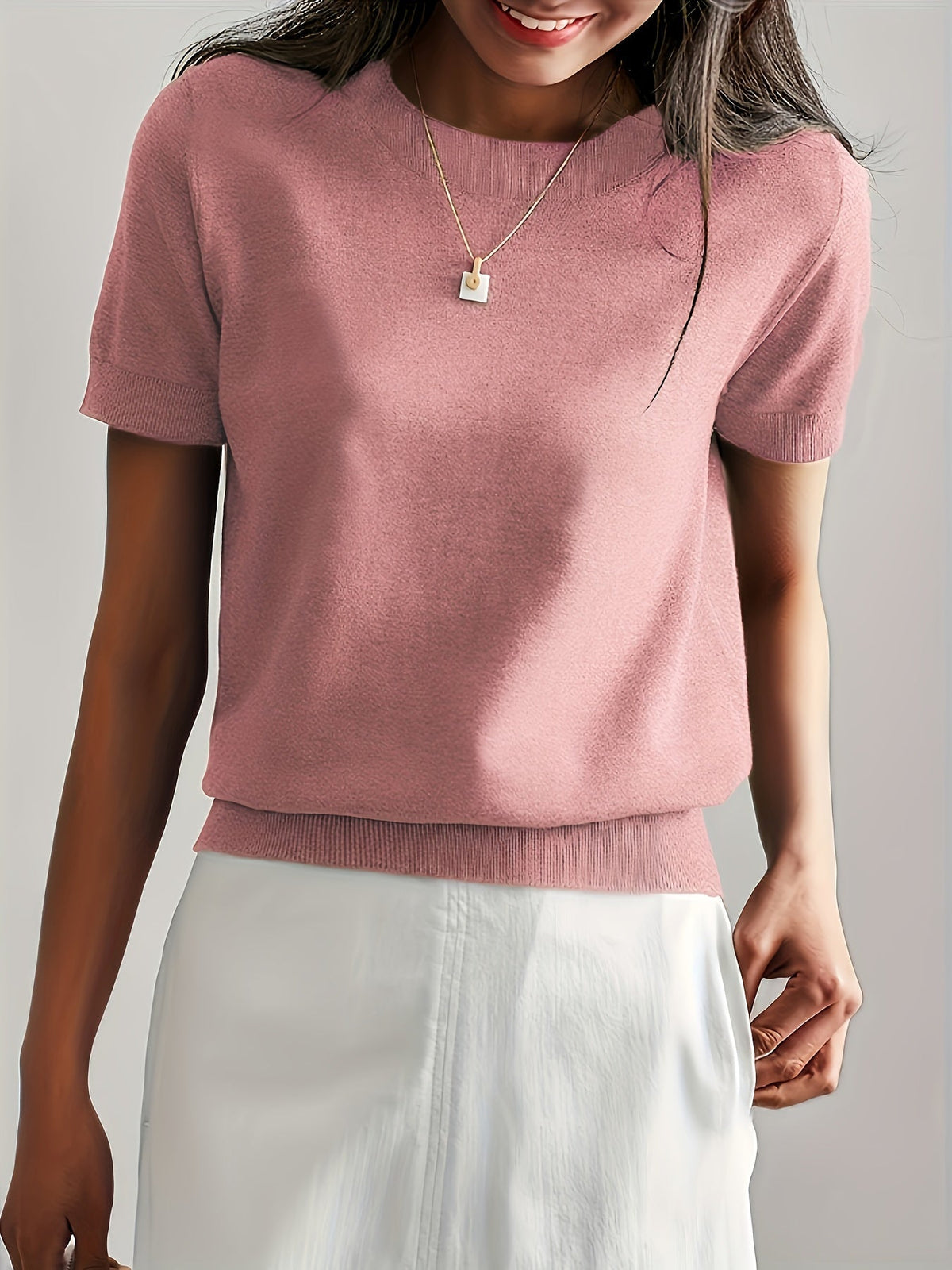 Sunniva | Damen Kurzarm Strickpullover Rundhals