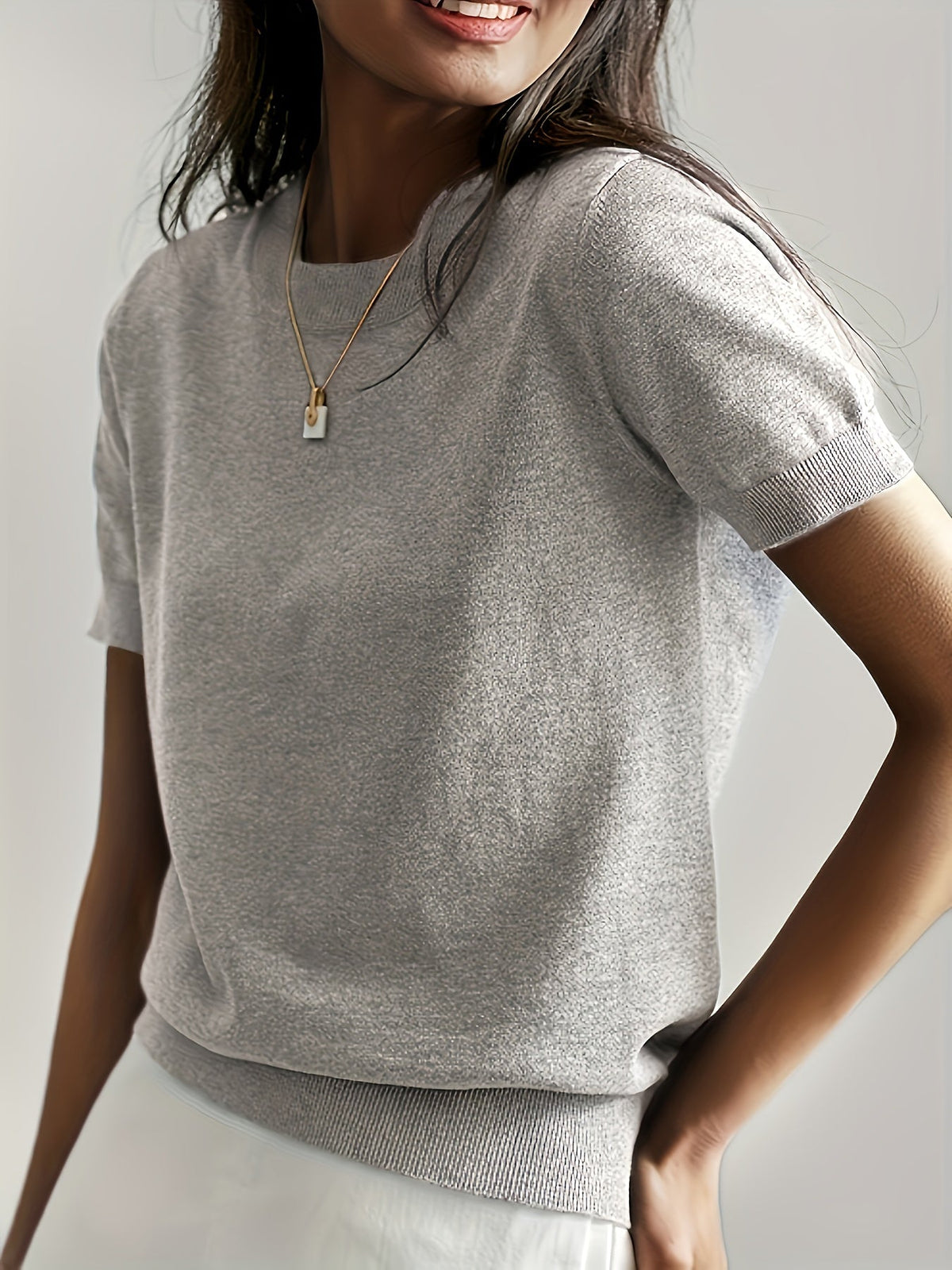 Sunniva | Damen Kurzarm Strickpullover Rundhals