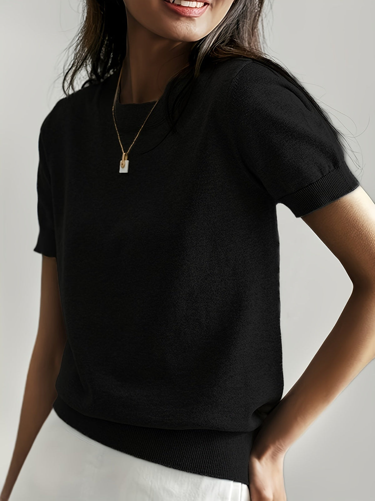 Sunniva | Damen Kurzarm Strickpullover Rundhals