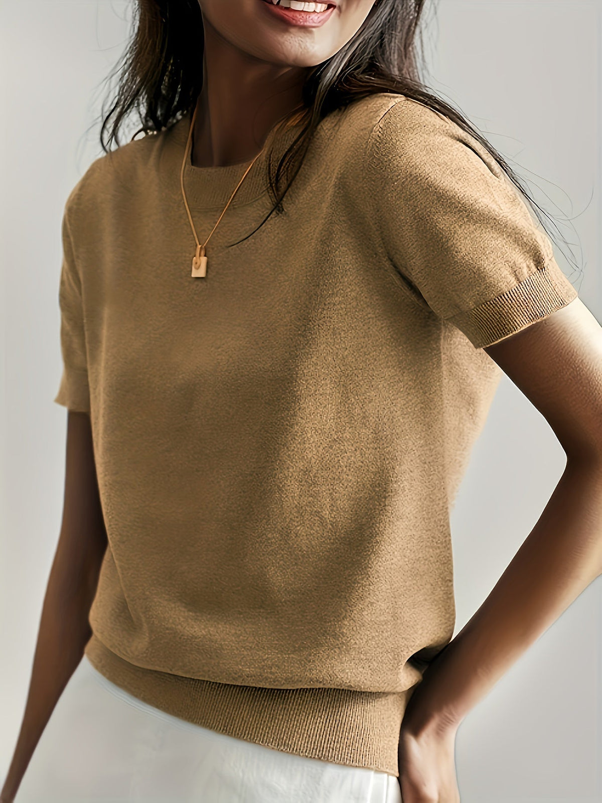 Sunniva | Damen Kurzarm Strickpullover Rundhals