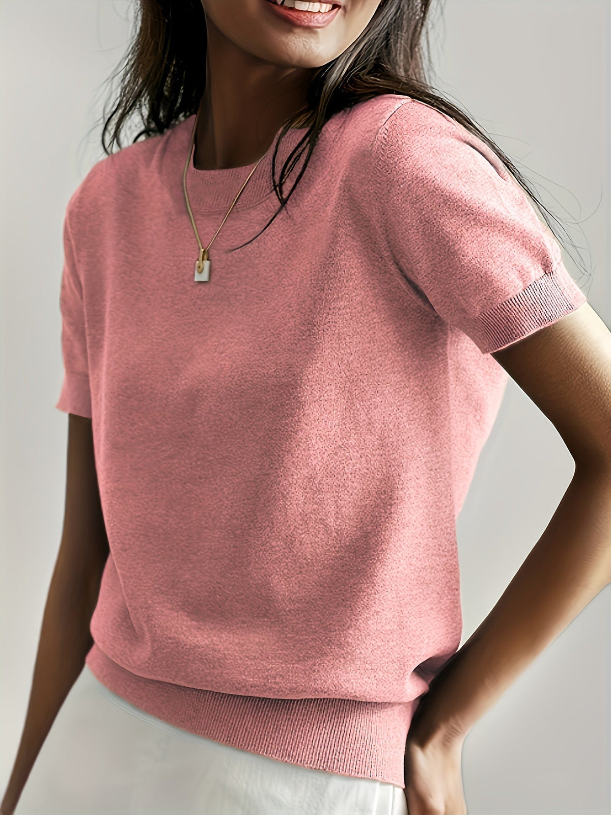 Sunniva | Damen Kurzarm Strickpullover Rundhals