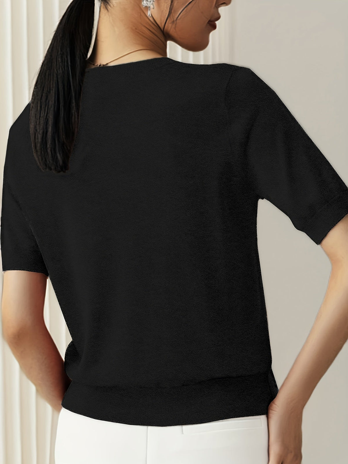 Sunniva | Damen Kurzarm Strickpullover Rundhals