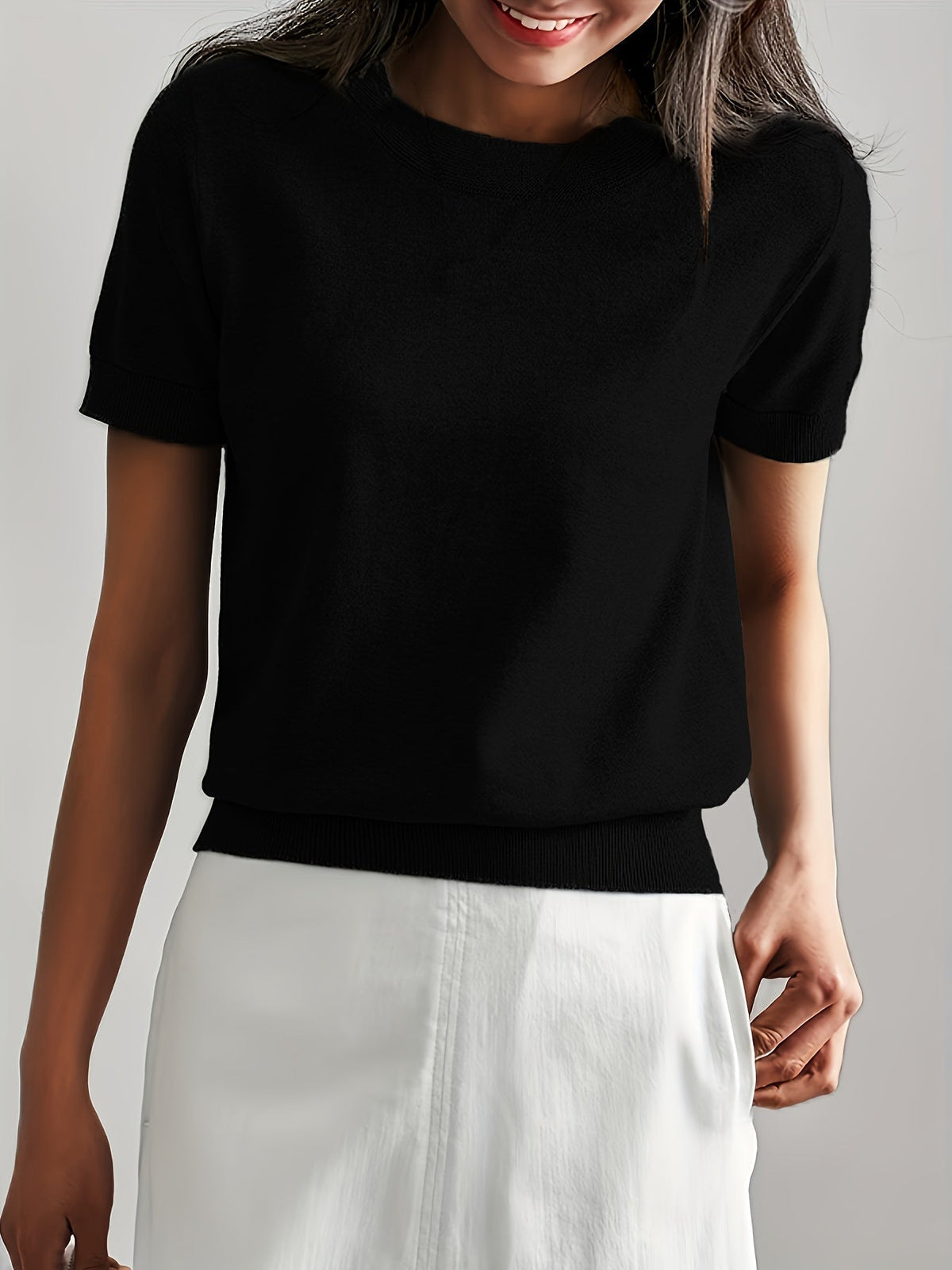Sunniva | Damen Kurzarm Strickpullover Rundhals