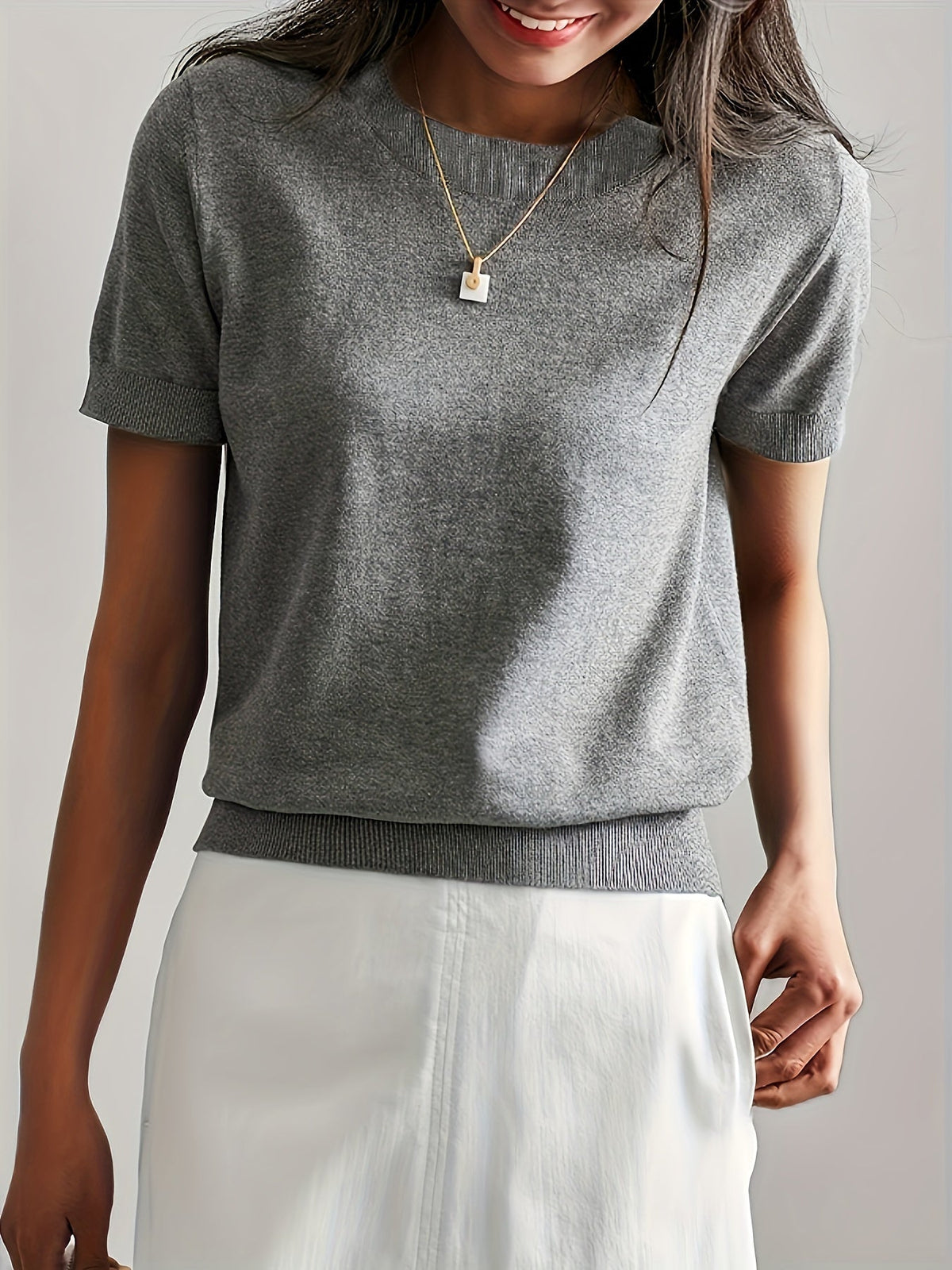 Sunniva | Damen Kurzarm Strickpullover Rundhals
