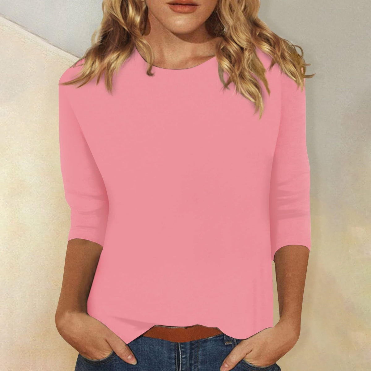 Svenja | Damen 3/4-Arm-Shirt Rundhals Basic Oberteil