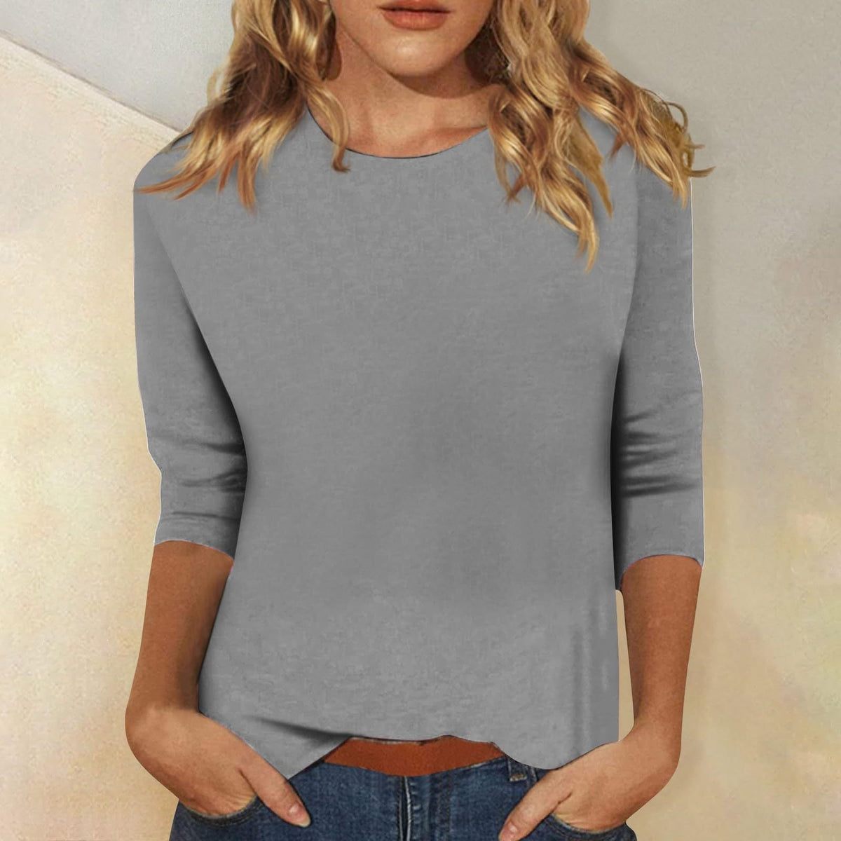 Svenja | Damen 3/4-Arm-Shirt Rundhals Basic Oberteil