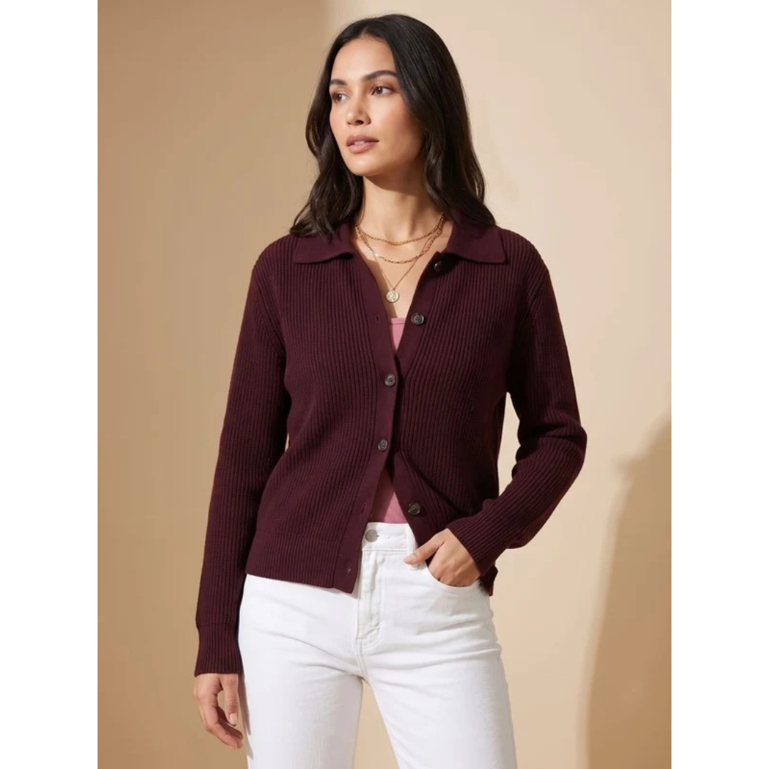Sybille | Damen Strickjacke Oversized mit Kragen, Knöpfen und Weitem Schnitt