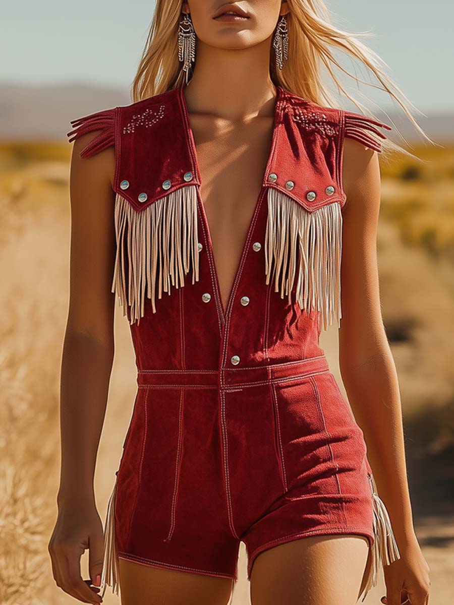 Tamara | Damen Fransen Jumpsuit Western Style