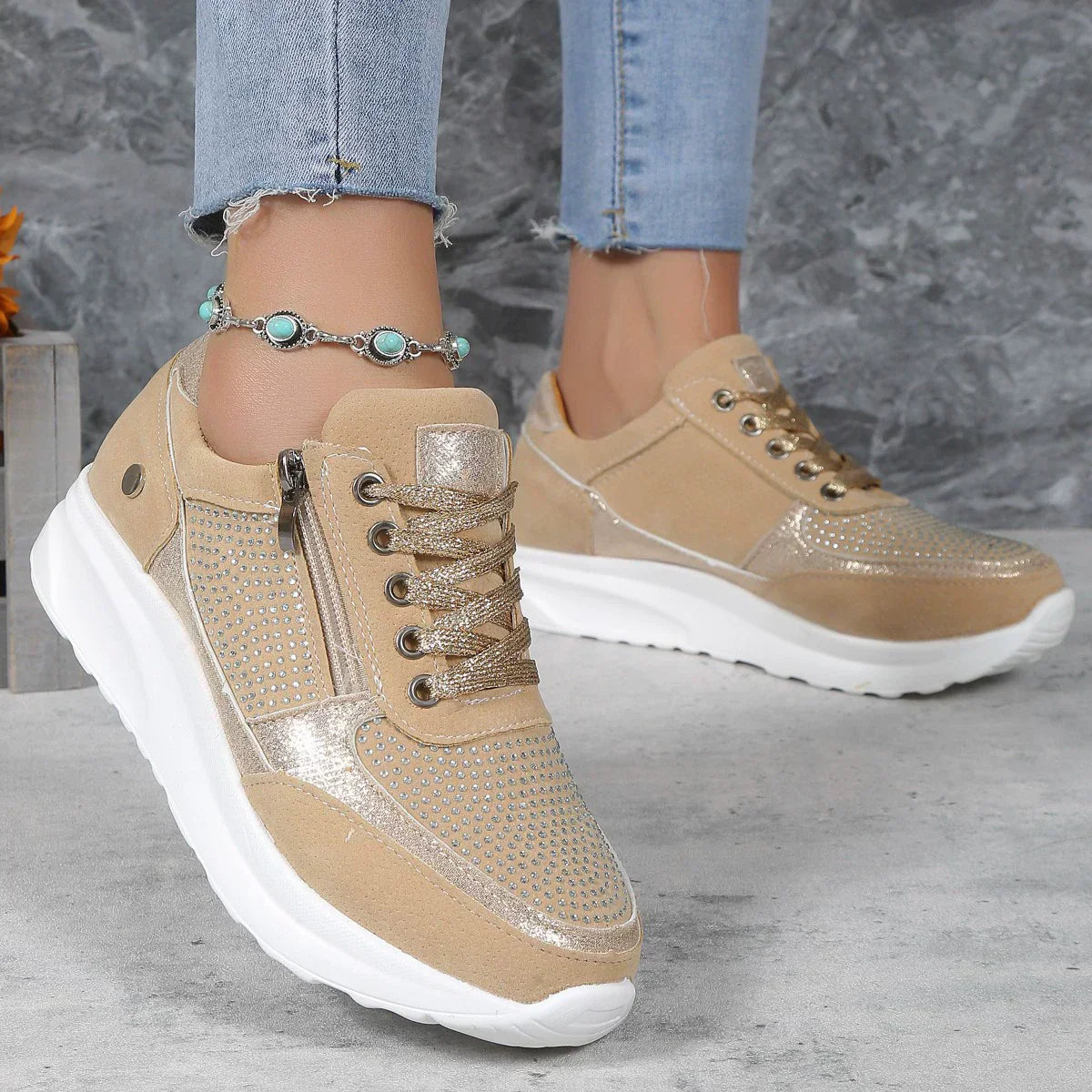 Tatjana | Damen Plateau Sneaker mit Schnürung