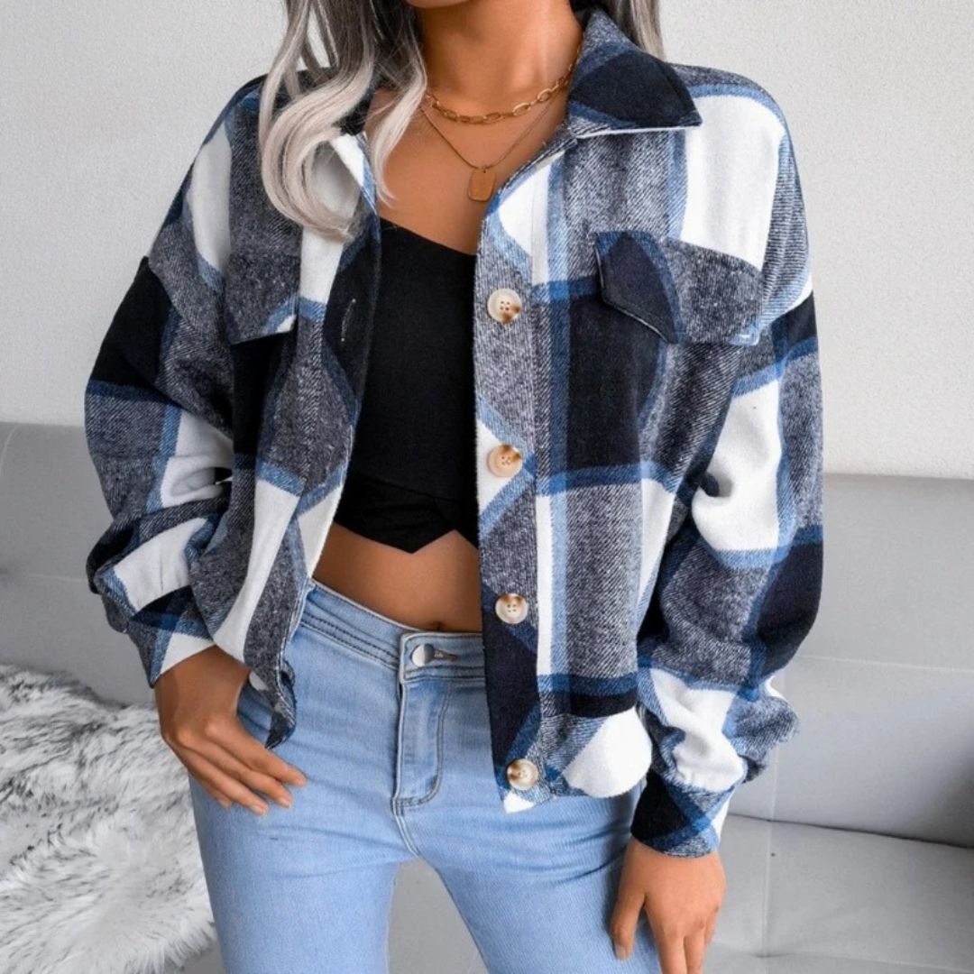 Tessa | Damen Karierte Jacke mit Langarm, Knöpfen und Karomuster