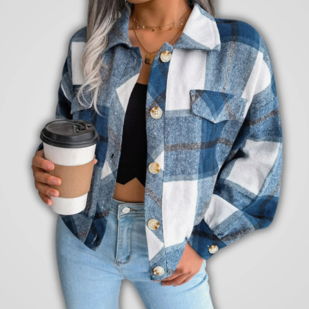 Tessa | Damen Karierte Jacke mit Langarm, Knöpfen und Karomuster