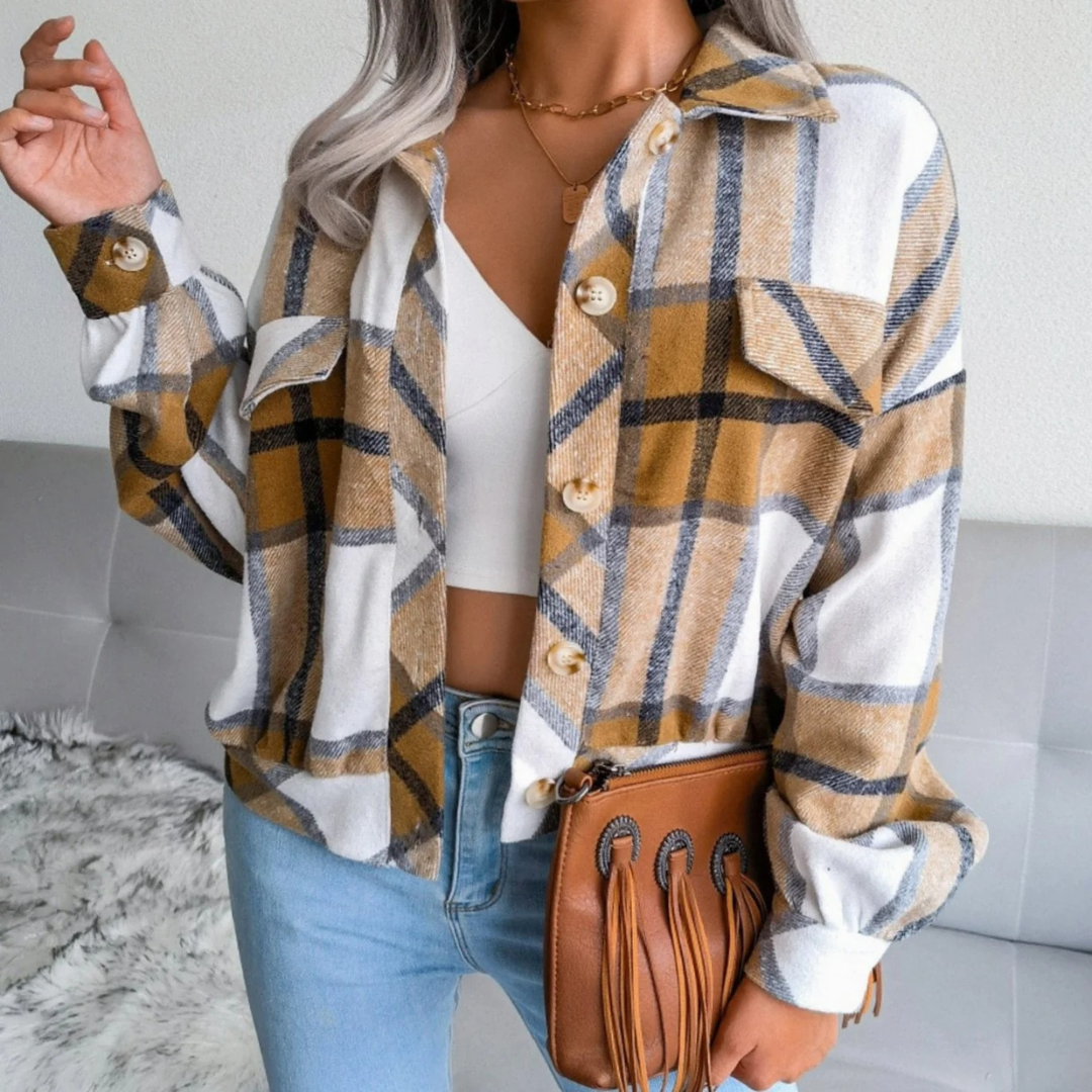 Tessa | Damen Karierte Jacke mit Langarm, Knöpfen und Karomuster