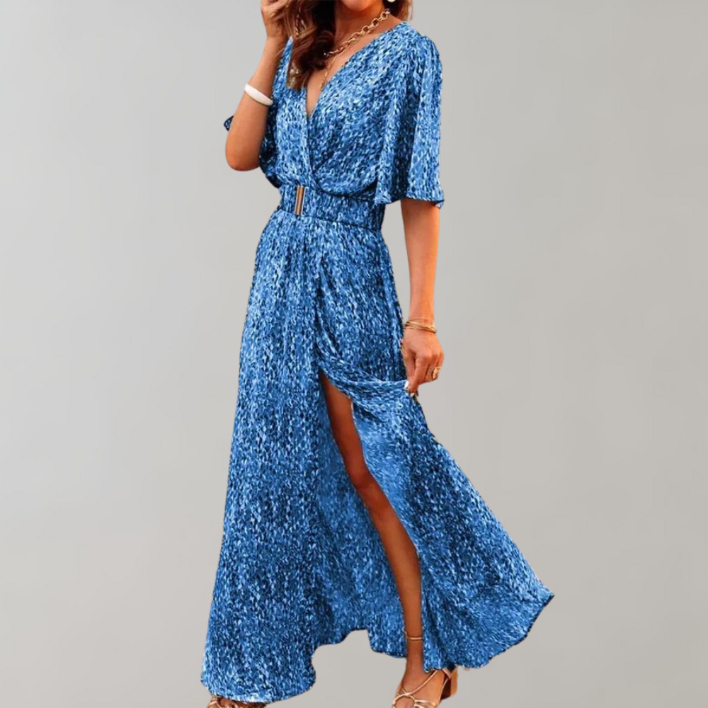 Theodoline | Damen Wickelkleid mit V-Ausschnitt Langarm