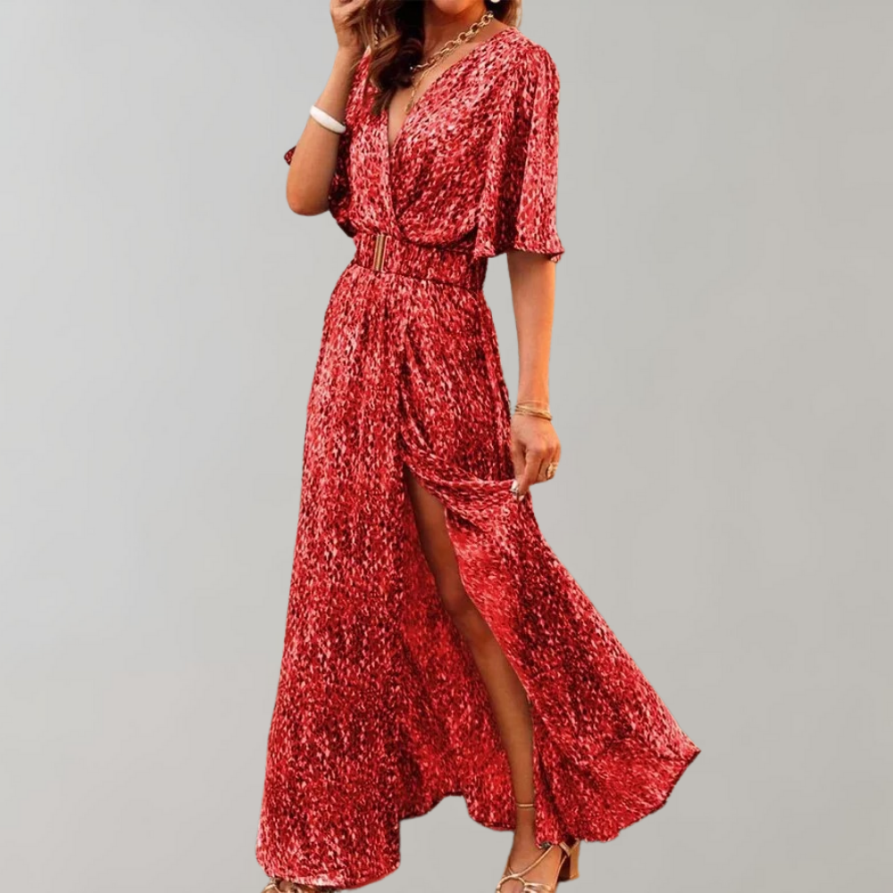 Theodoline | Damen Wickelkleid mit V-Ausschnitt Langarm