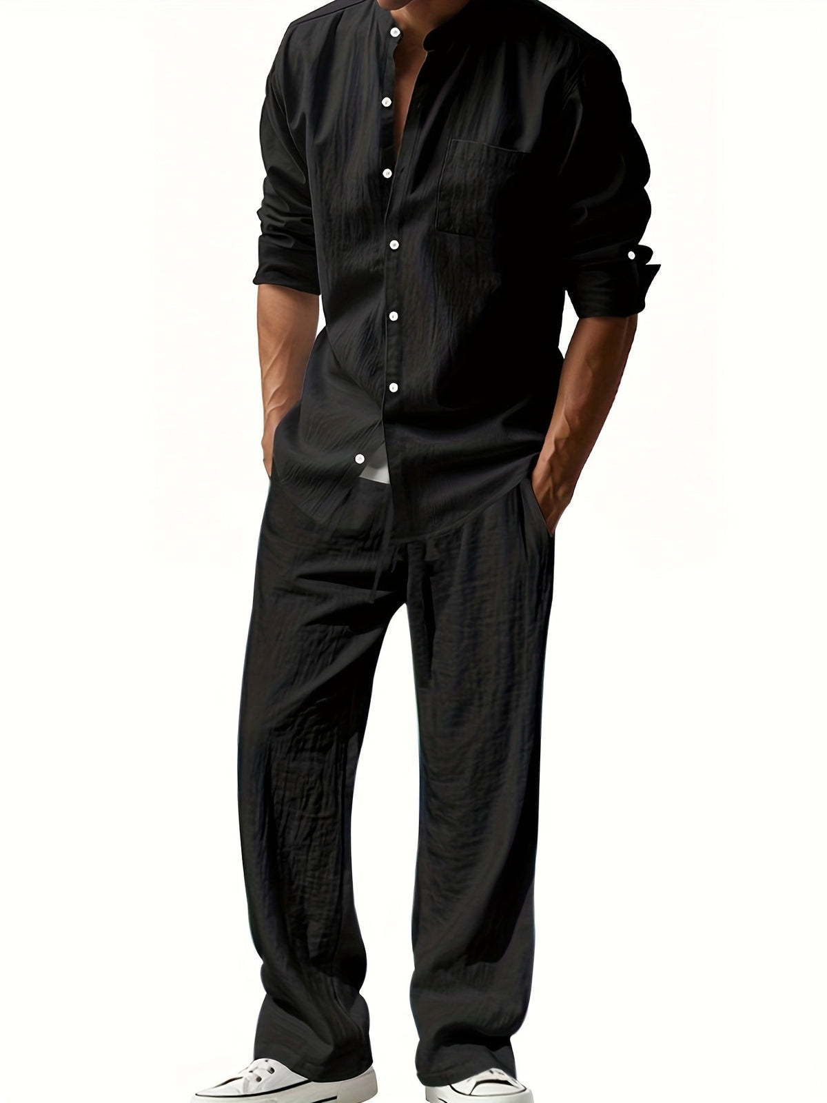 Theron | Herren Stehkragen Zweiteiler Hemd und Hose Set