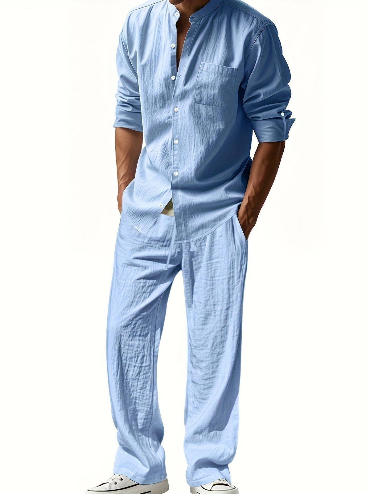 Theron | Herren Stehkragen Zweiteiler Hemd und Hose Set
