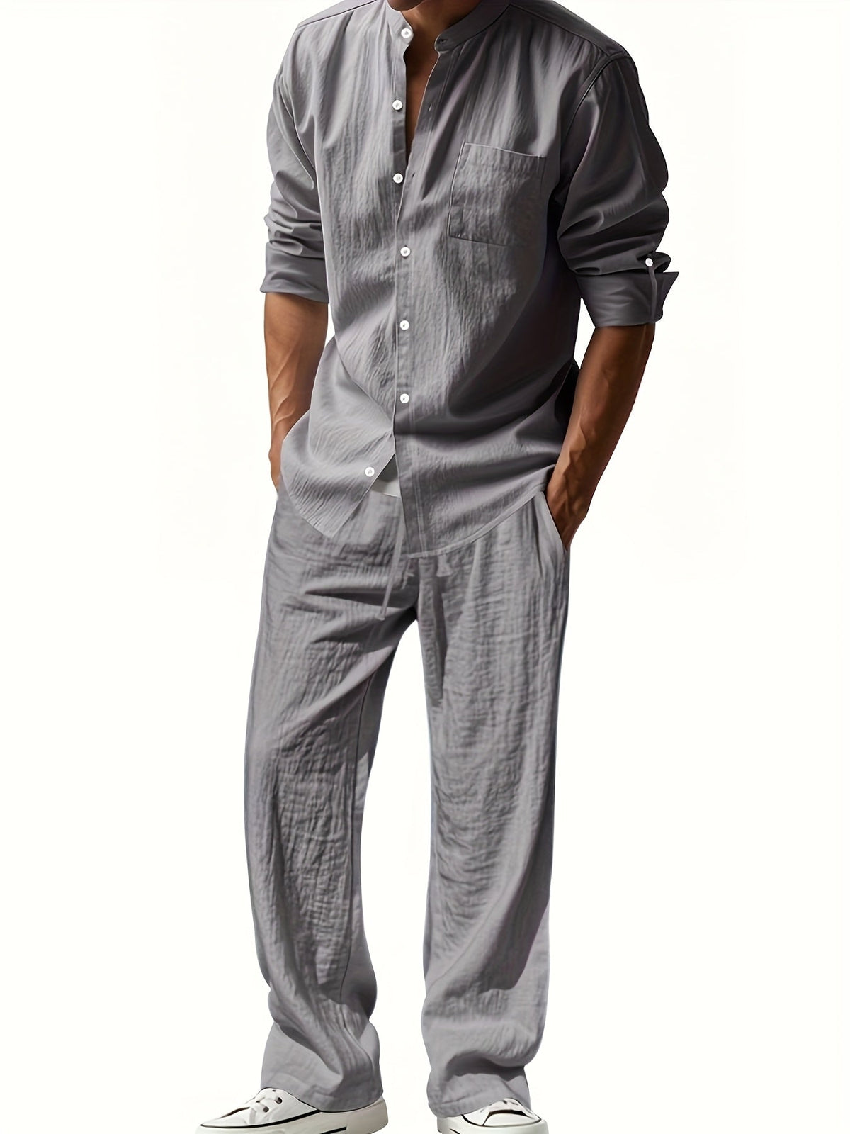 Theron | Herren Stehkragen Zweiteiler Hemd und Hose Set