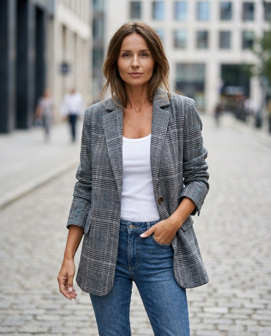Basia – Stilvoller Winter Blazer Im Karomuster